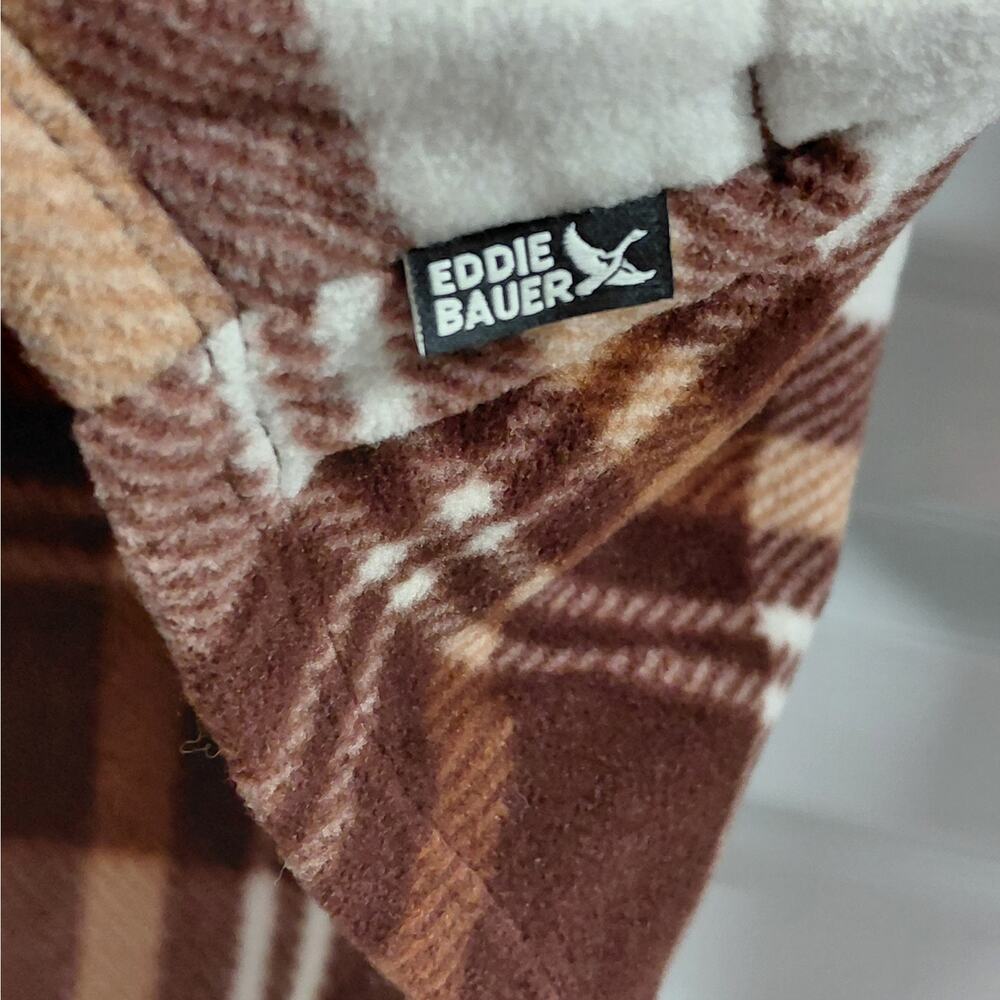 Eddie Bauer Womens Plaid Flannel Shirt Size Small Brown Shacket Cozy Gorpcore - Picture 9 of 14